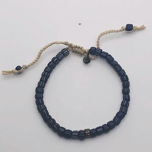 Tai bracelet with cream rope and blue and white striped beads